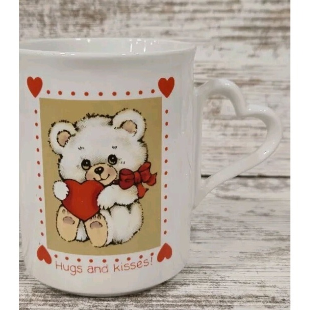 Vintage 1985 Enesco Flurry Valentine Bear Heart Handle Coffee Mug 10oz